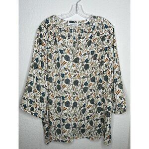 Rose+Olive Top 3X Button Floral Smocking Boho Floral Hippie Lightweight Feminine